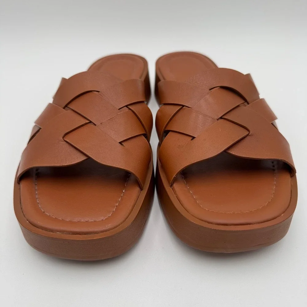 Pilcro Anthropologie Woven Slide Sandals Platform Women 40 EU 9 US Brown Leather